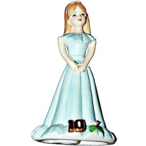 Enesco Growing Up Birthday Girls 10 Year Old Figurine Brunette 1982 Vintage